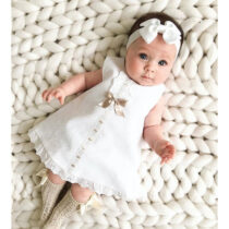 Baby Girl Sleeveless Gold Bow Dress With Hair Band (2)