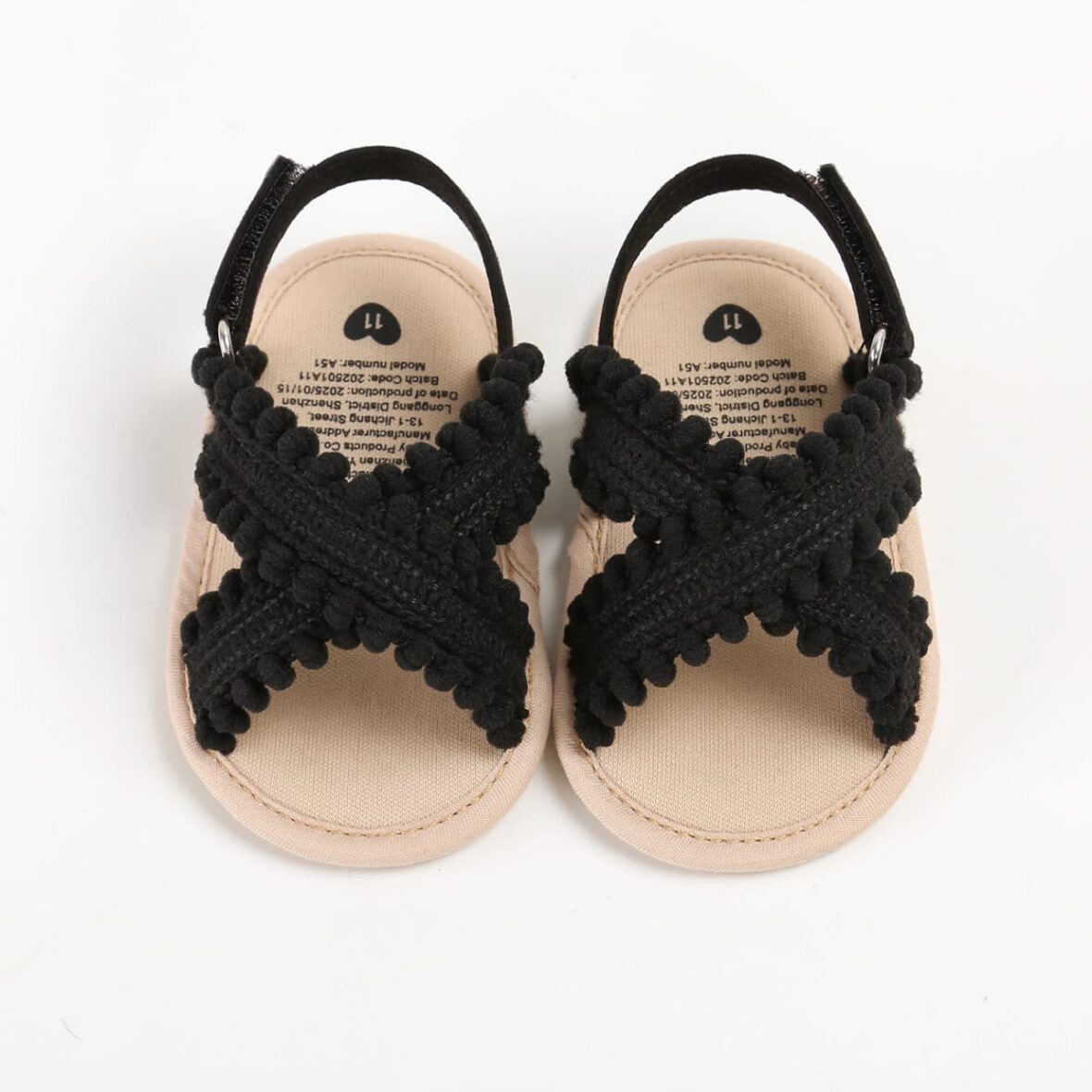 Baby Unisex Black Cross Soft Sole Sandals