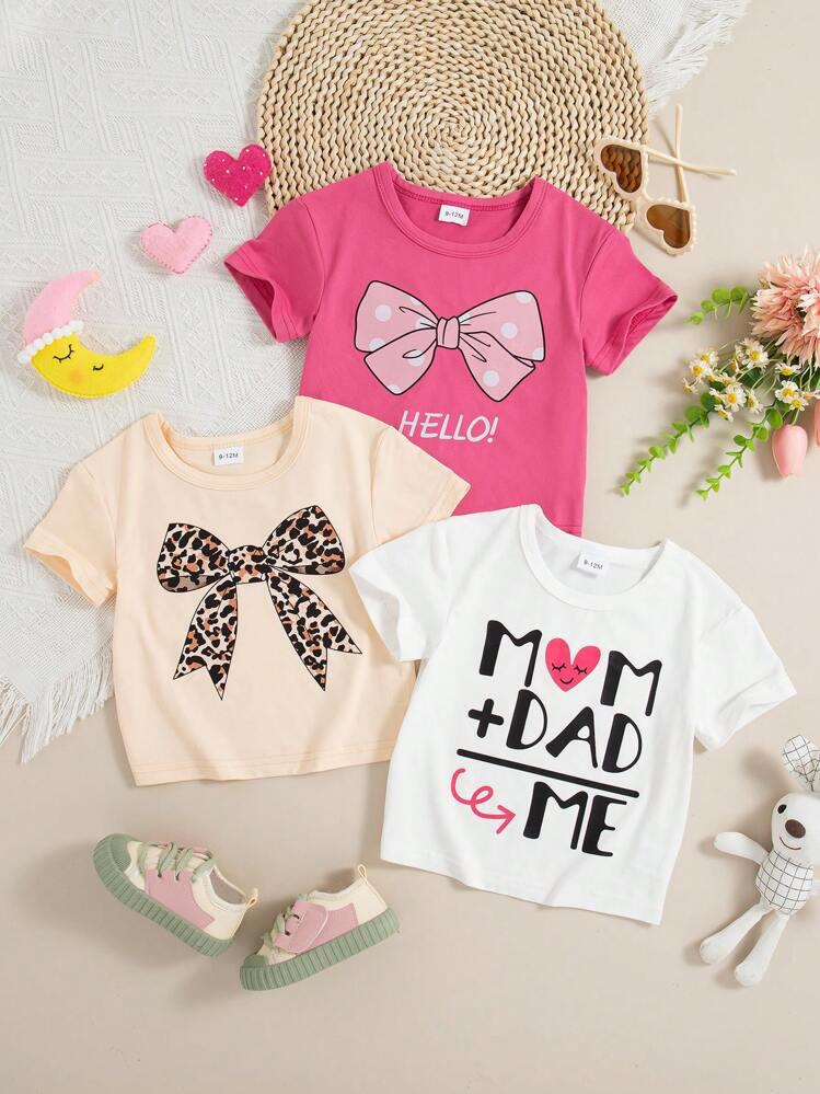 Baby And Toddler Girls’ 3 In 1 Bow And Heart Designs Tee Shirt, Dad + Mom = Me