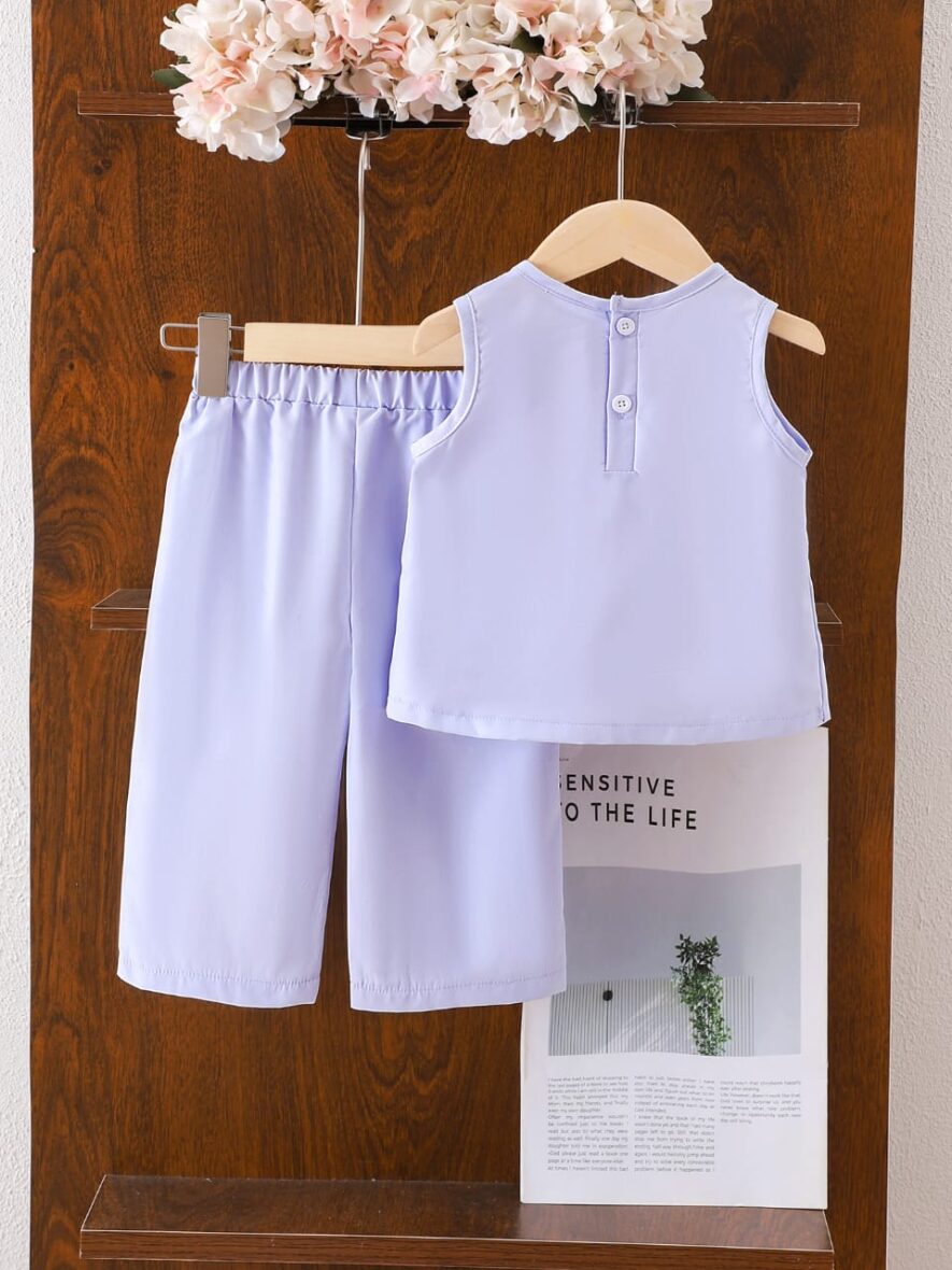 Baby Girl And Toddler Girl Lavender Outfit with Pink Bow 2pcs (1)