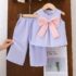 Baby Girl And Toddler Girl Lavender Outfit with Pink Bow 2pcs
