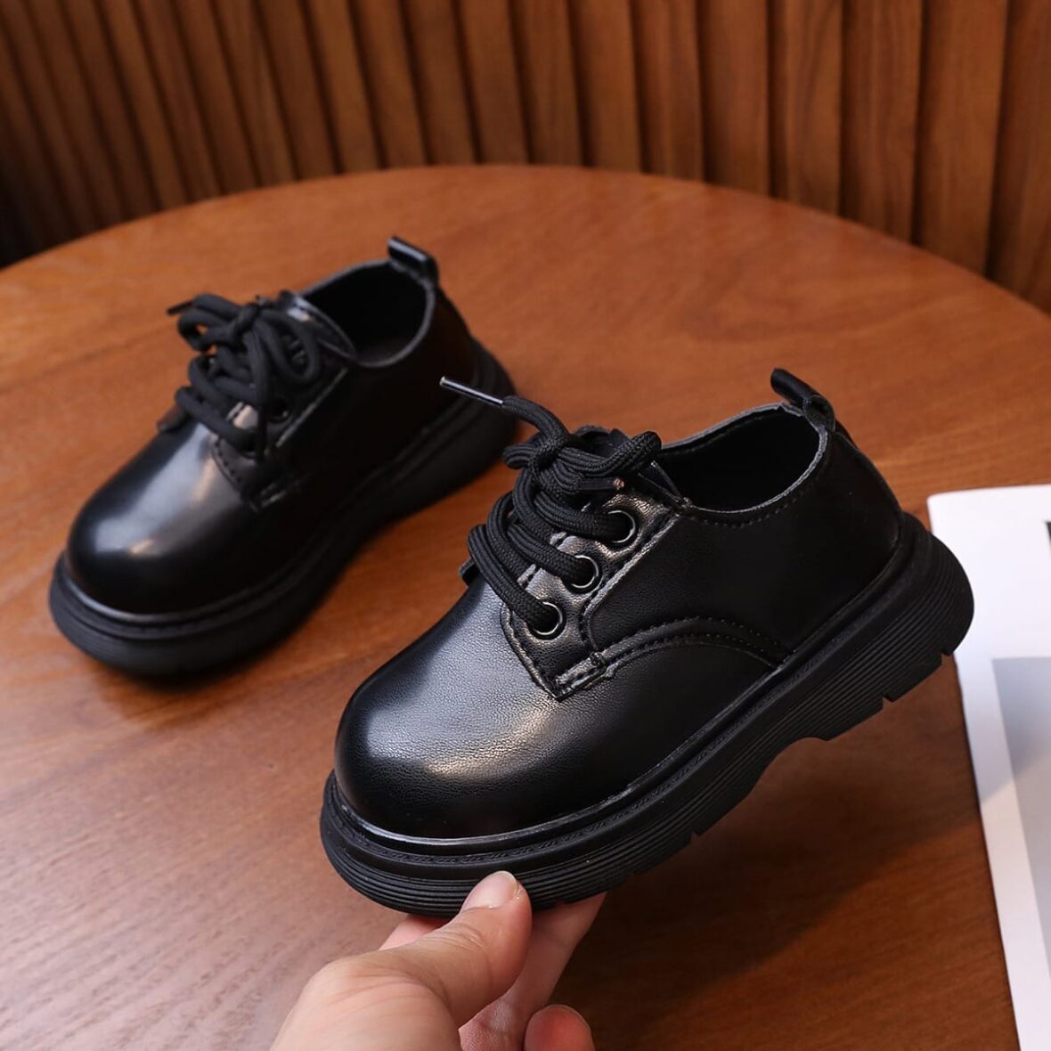 Toddler Boys Black Back to School Leather Lace-Up Dress Shoes