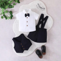 Baby And Toddler Boy White Shirt, Black Vest And Black Dung