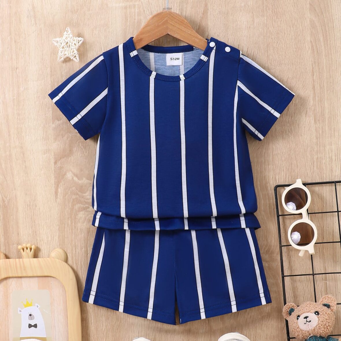 Baby Boys’ Navy Blue Stripe Vintage Shirt And Short 2pcs