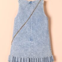 Girls' Sleeveless Denim Dress with White Flower & Matching Purse (1)