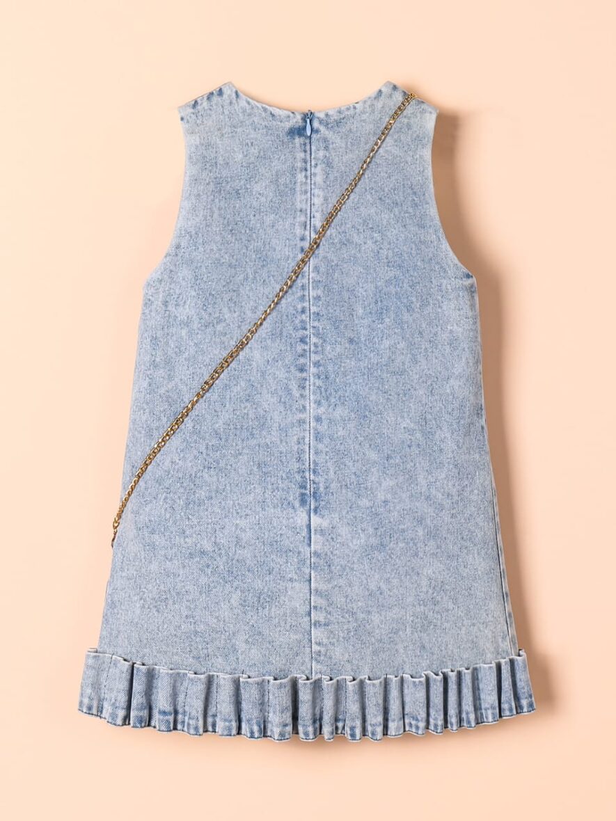 Girls’ Sleeveless Denim Dress with White Flower & Matching Purse (1)