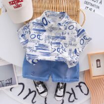 Toddler Baby Boys' Stylish Printed Shirt & Denim Shorts Set 2pcs (2)