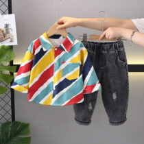 Toddler Boys' Colourful Striped Shirt & Black Denim Trouser 2pcs (2)