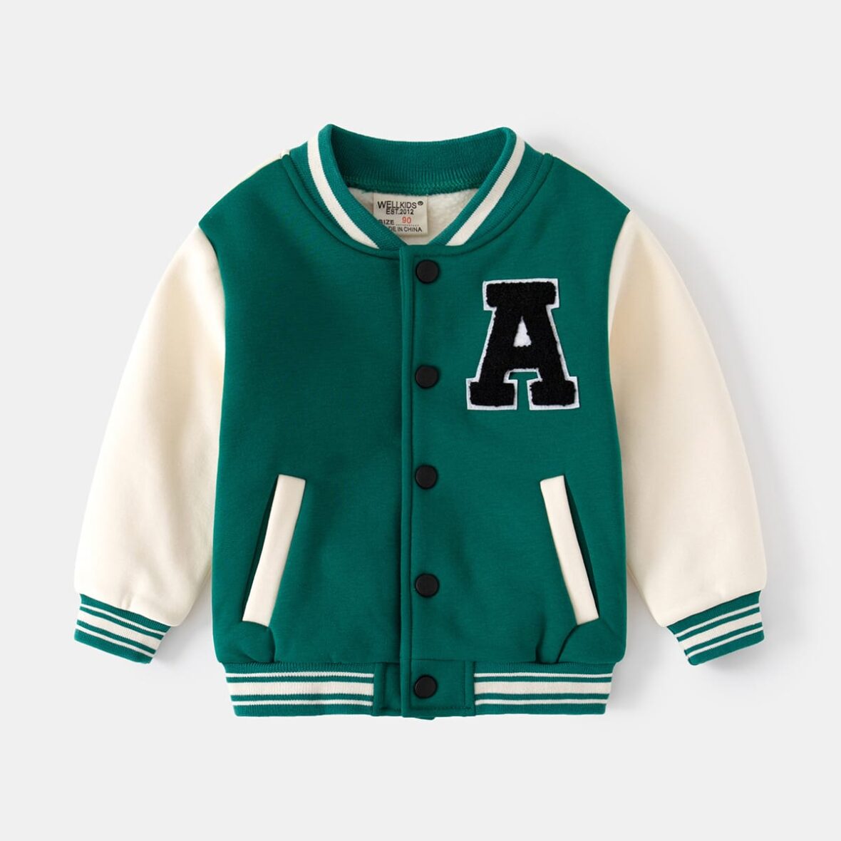 Toddler Unisex Retro Varsity Jacket for Kids – Green & Cream