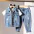 Baby And Toddlers Unisex Denim Jacket, White Inner Tee With Patched Trouser 3pcs
