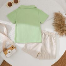 Baby Boy Collar Neck Green Polo With Striped Shorts 2pcs (1)