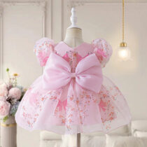 Baby Toddlers Girl Pink Floral Puff Sleeve Dress