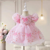 Baby Toddlers Girl Pink Floral Puff Sleeve Dress