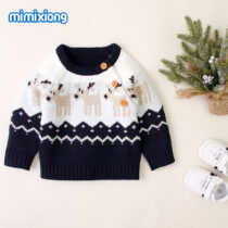 Baby Unisex Christmas Reindeer Snowflake Knit Sweater, Sweat Top