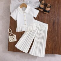 Girls' Collared Button-Down Shirt & Pleated Culottes Set