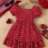 Kids And Toddlers Girl Red Heart Print Puff Sleeve Dress