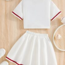 Kids Girl White Tee On White Pleated Skirt 2pcs