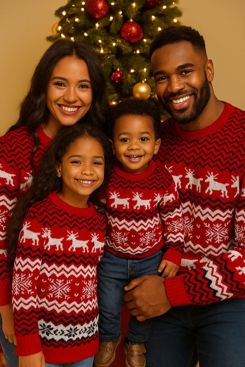 Matching Family Christmas Sweaters, Red Reindeer & Snowflake Fair Isle Knit Sweat Top