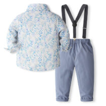 Toddler Boys Blue Floral Shirt, Sky blue Trouser With Bow Tie & Suspende