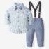 Toddler Boys Blue Floral Shirt, Sky blue Trouser With Bow Tie & Suspende