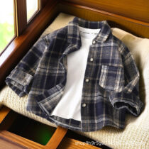 Toddlers And Kids White Inner Tee And Long Sleeves Plaid Shirt 2pcs
