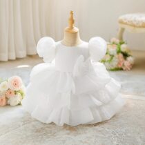 Baby And Toddler Girl White Rose Ruffle Step Dress (2)
