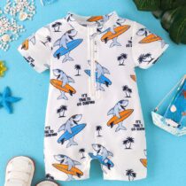 Baby And Toddler Unisex Time To Go Surfing Swimming Trunk Romper (1)