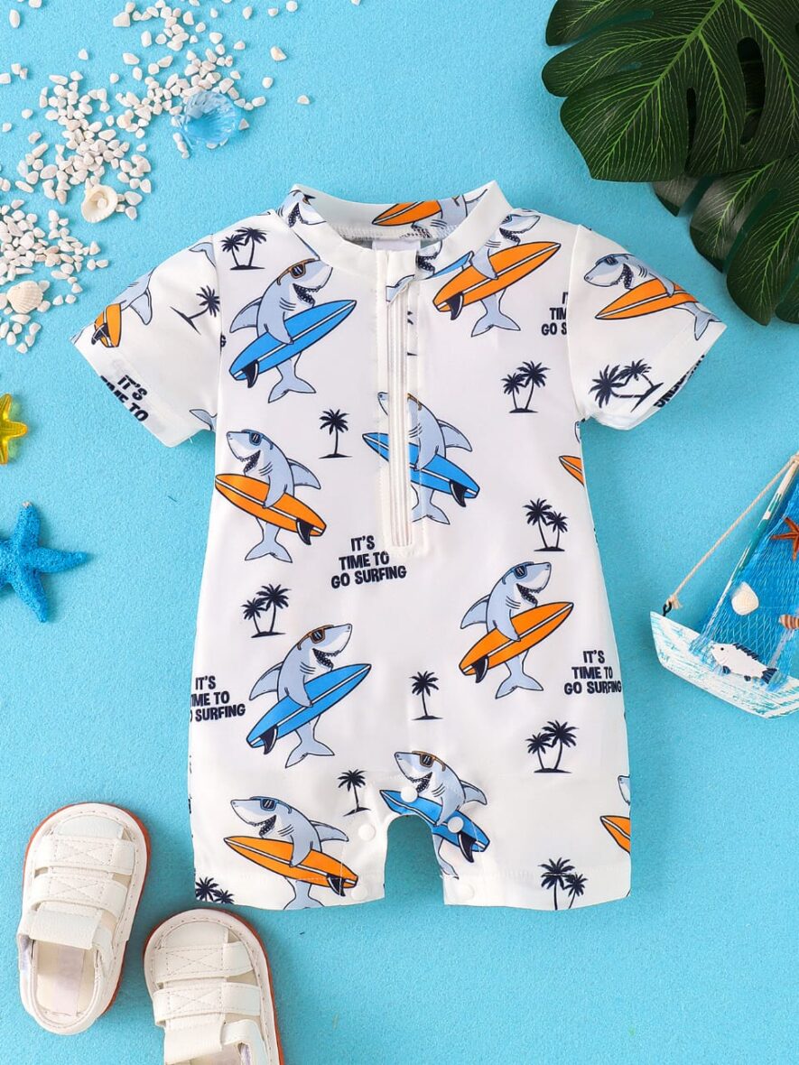 Baby And Toddler Unisex Time To Go Surfing Swimming Trunk Romper