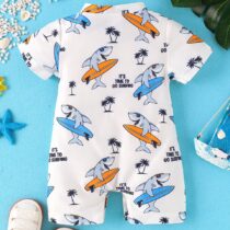Baby And Toddler Unisex Time To Go Surfing Swimming Trunk Romper (2)