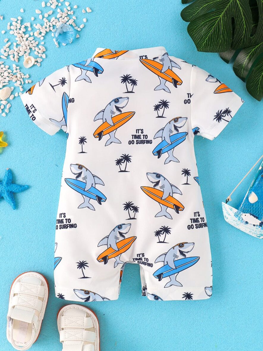 Baby And Toddler Unisex Time To Go Surfing Swimming Trunk Romper (2)