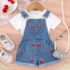 Baby And Toddlers Girl Cherry Denim Dung With White Inner Tee 2pcs