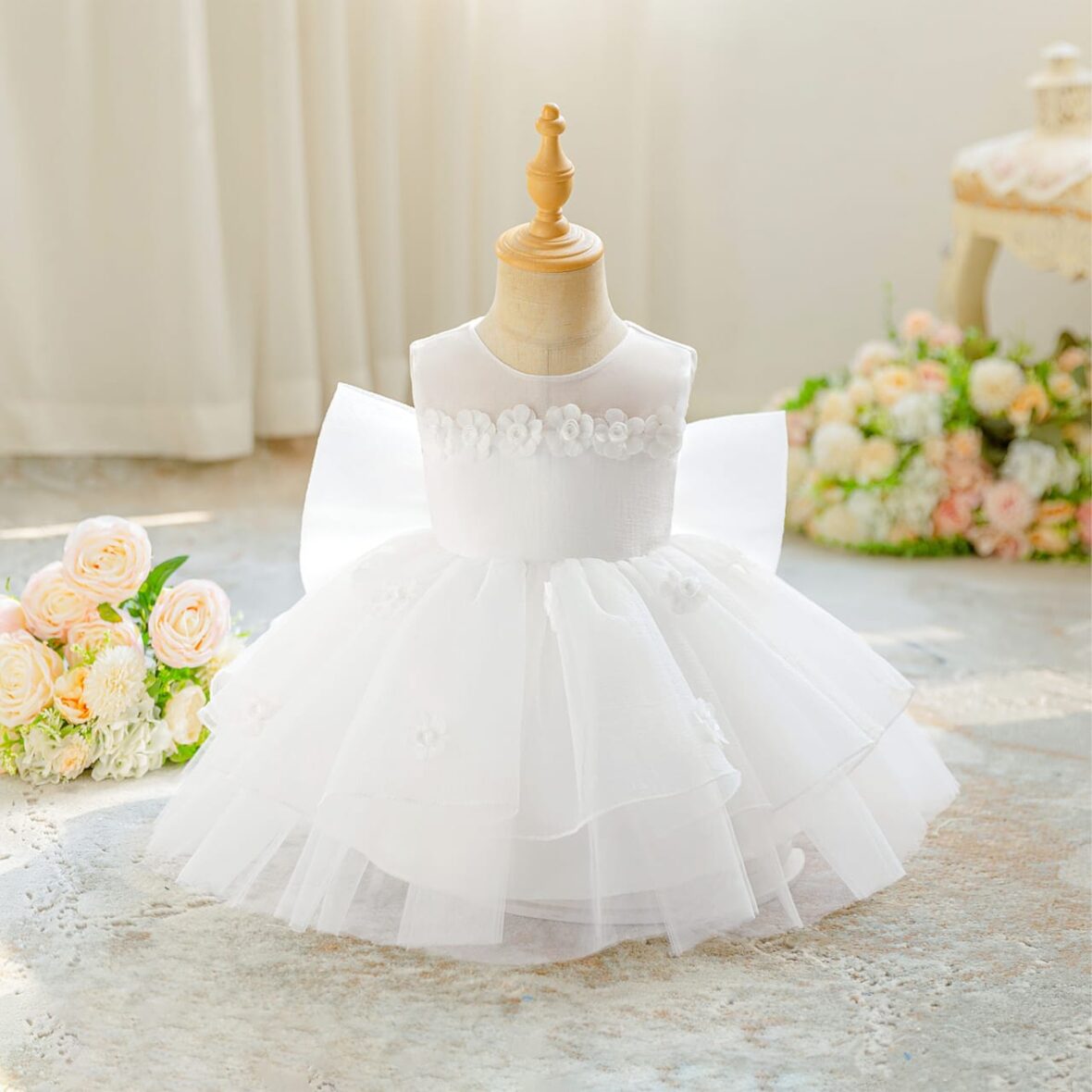 Baby And Toddler Girl Christening Dress Step Sleeveless Net Dress
