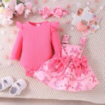 Baby Girl Pink Bow Pinafore Outfit Set (2)