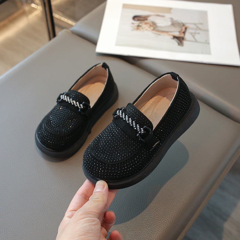 Kids And Toddler Boys Black Glitter Loafers – Braided Strap Formal Slip-On Shoes