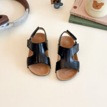 Boys Black Leather Cut-Out Sandals – Closed Heel