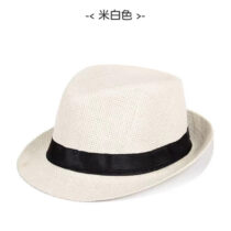 Cream Woven Fedora Hat – Classic Pinched Crown with Black Band for Kids & Adults