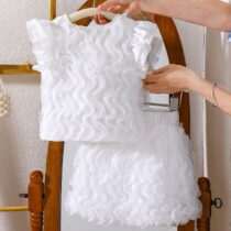 Girls White Ruffled Two-Piece Set with Flutter Sleeves and Button Front (2)
