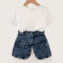 Girls White T-Shirt Dress With Denim Overlay Skirt 2pcs