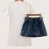 Girls White T-Shirt Dress With Denim Overlay Skirt 2pcs