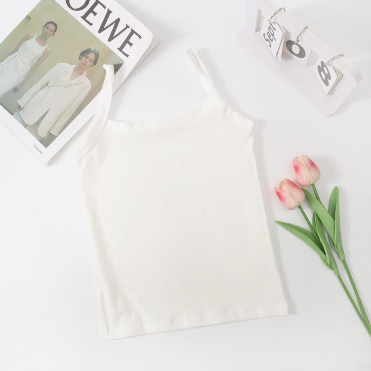 Kids And Toddlers Girl White Sleeveless Camisole Top, Single Singlet