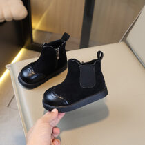 Kids Black Leather Ankle Boots – Slip-On Chelsea Style with Side Zipper (1)