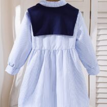 Kids Girls Striped Sailor Dress Long Sleeve Button Down