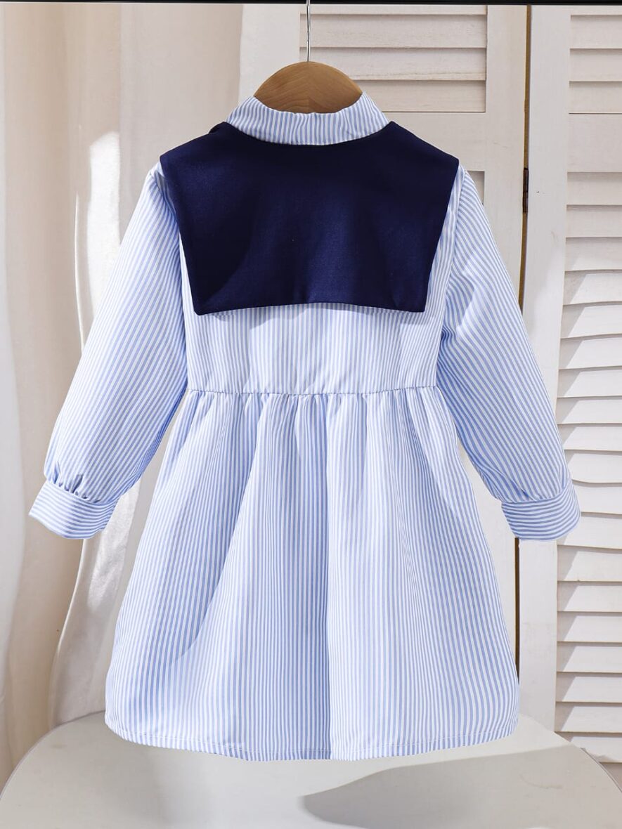 Kids Girls Striped Sailor Dress Long Sleeve Button Down (2)