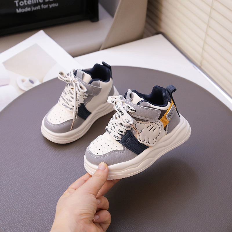 Kids White Cartoon Glove Sneakers – Navy & Yellow Sport Shoes with Fashion Strap (1)