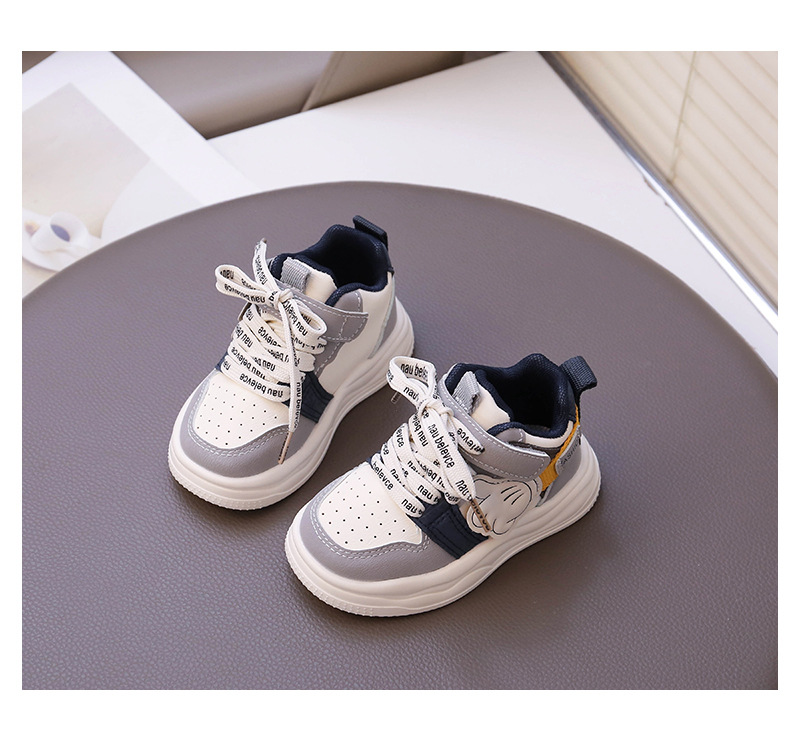 Kids White Cartoon Glove Sneakers – Navy & Yellow Sport Shoes with Fashion Strap (3)