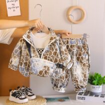 Toddler And Kids Boys Set with Printed Jacket, Pants, and Crossbody Bag