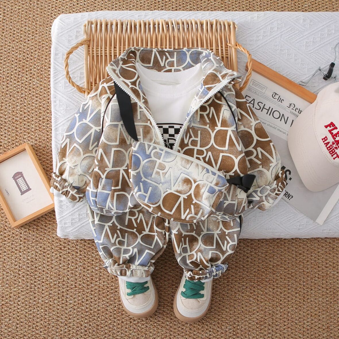 Toddler And Kids Boys Set with Printed Jacket, Pants, and Crossbody Bag (2)