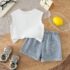 Toddler Boys Summer Outfit Set – White Tank Top & Blue Striped Shorts 2pcs
