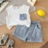 Toddler Boys Summer Outfit Set – White Tank Top & Blue Striped Shorts 2pcs