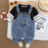 Toddler And Kids Denim Overalls Outfit with Striped Tee Shirt, Dungarees